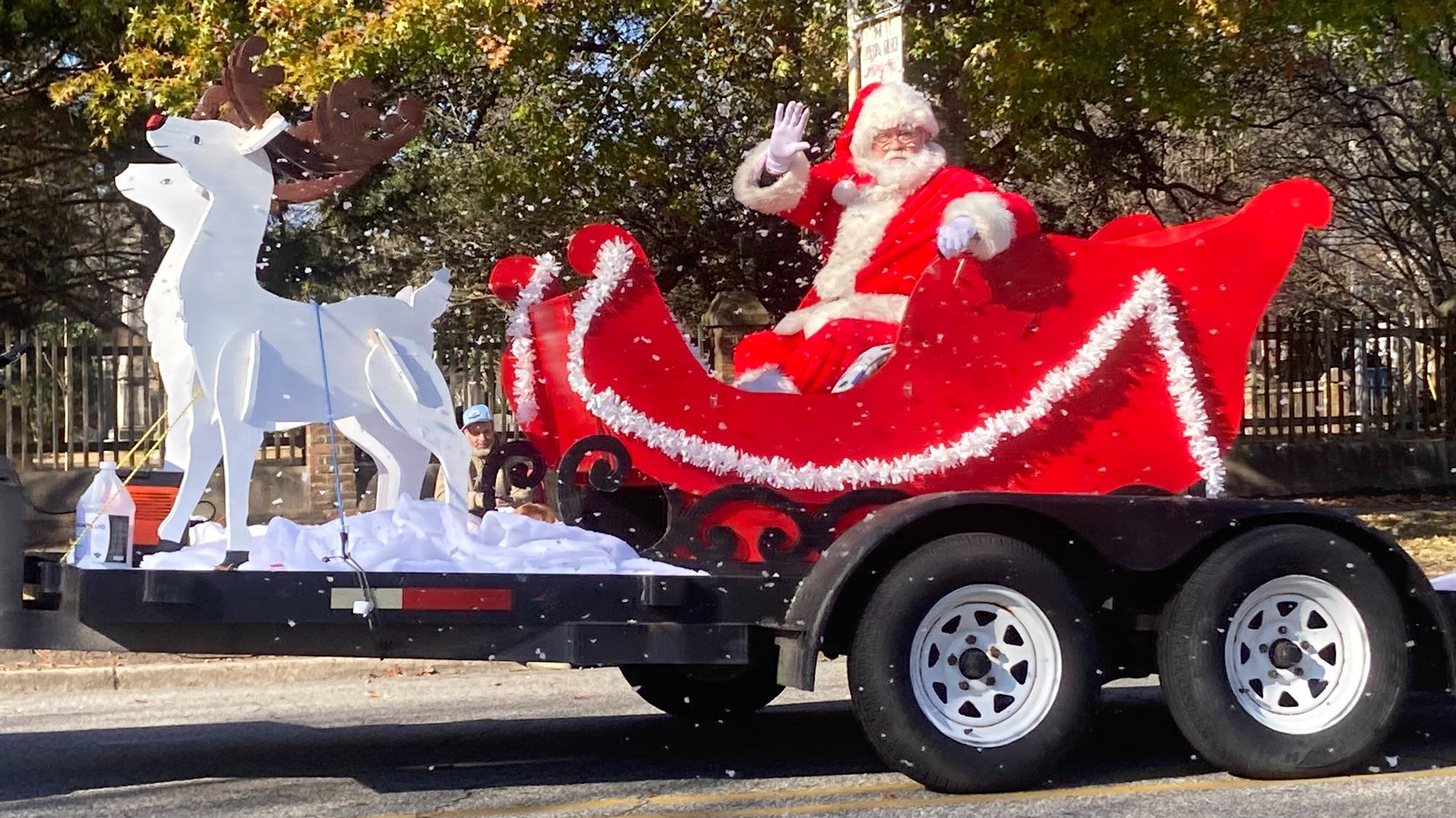 Santa in a sleigh on a trailer