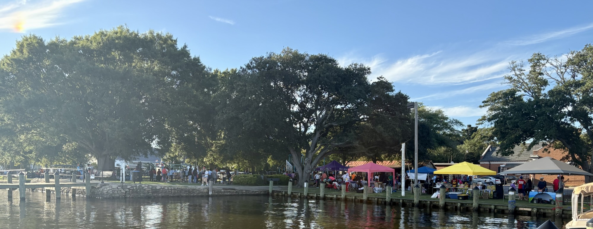 Edenton Waterfront Park with tents, activities for children and more.