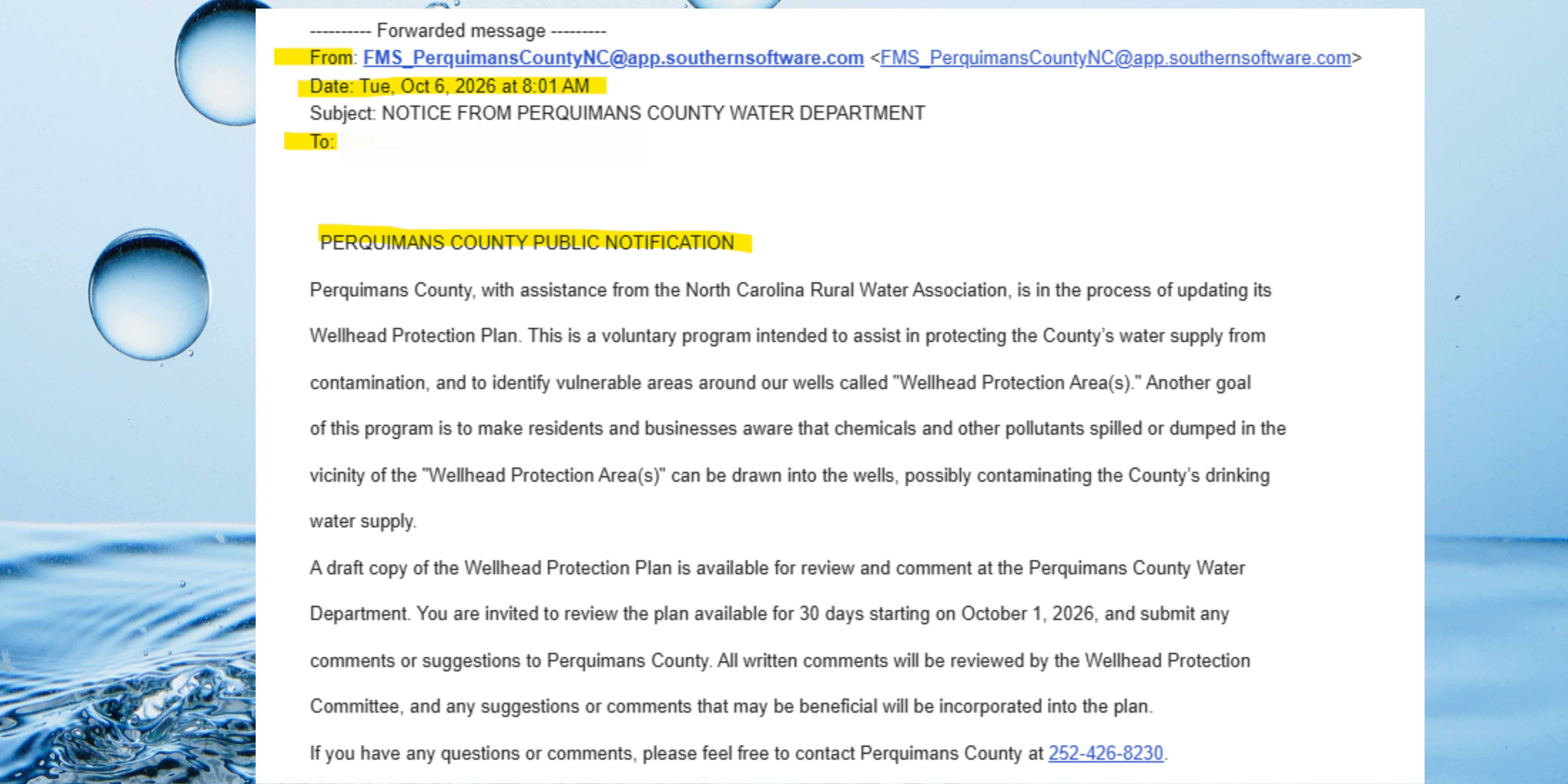 Perquimans updating Wellhead Protection Plan, seeking comment; County ...